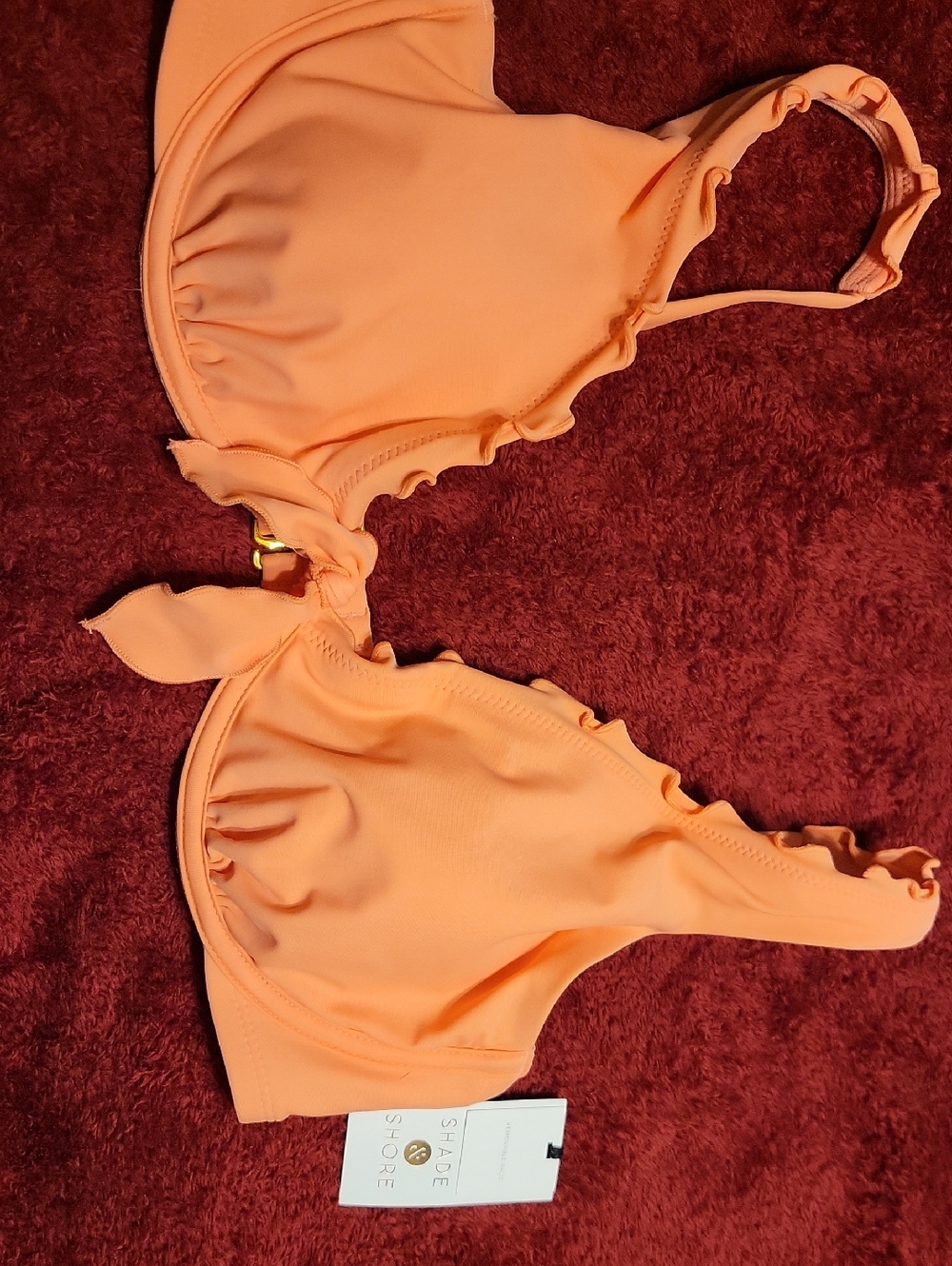 Shade & Shore Peach Ruffle Bikini Top